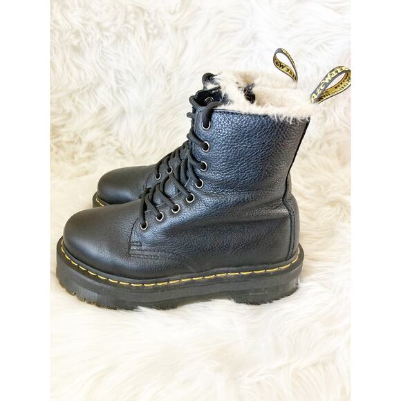 DR MARTENS Jadon Faux Fur Black Platform Leather Combat Boots 7 - Picture 7 of 11